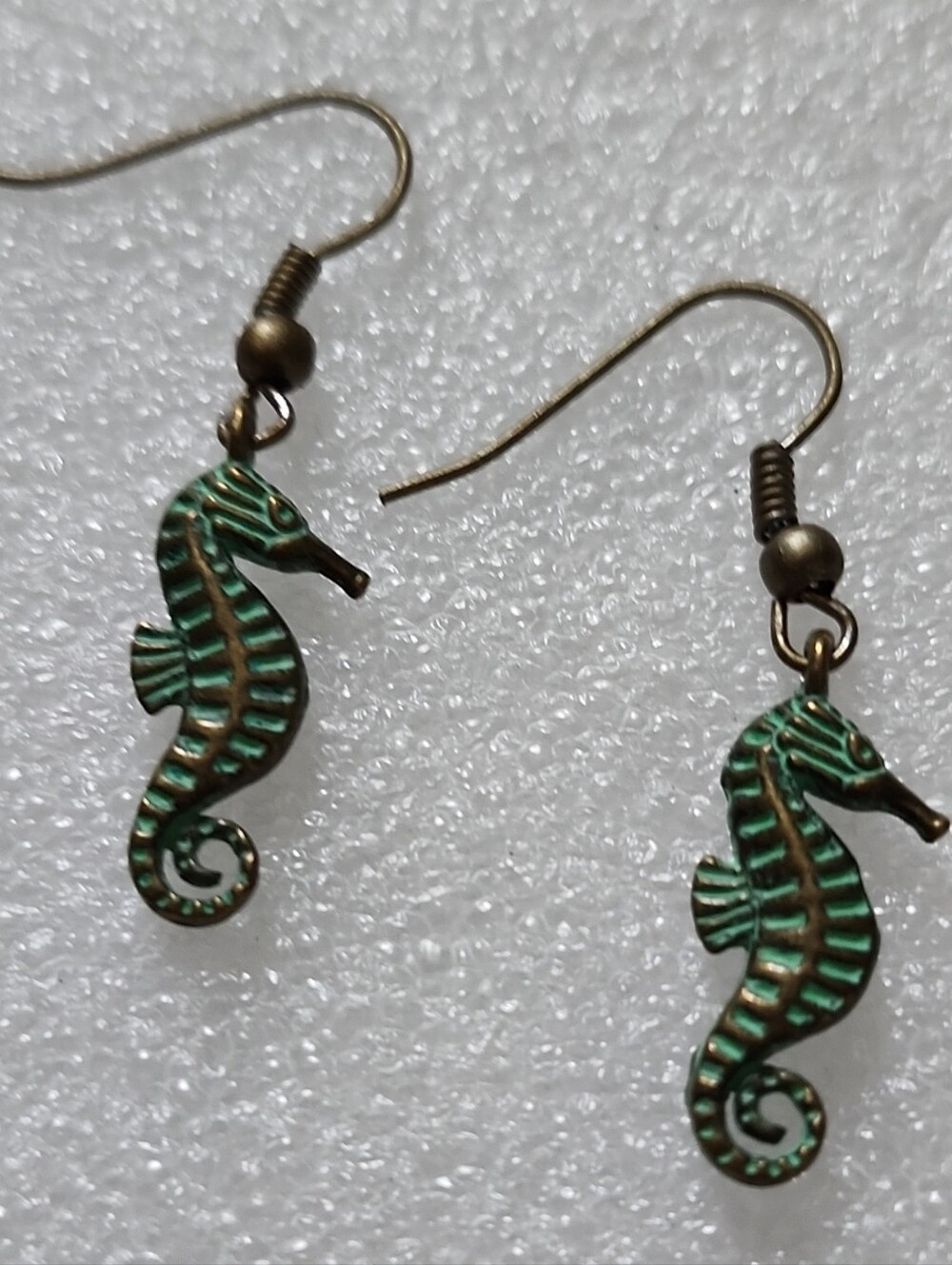 Hand Crafted Teal-Green Seahorse Dangle Earrings